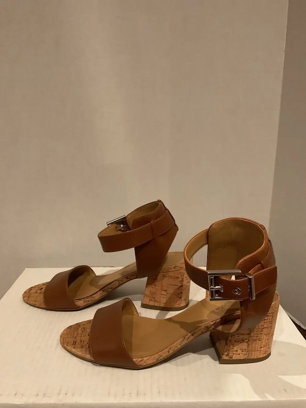 Franco Sarto - Melody - Leather & Cork Block Heel Sandal - Cognac - 8M